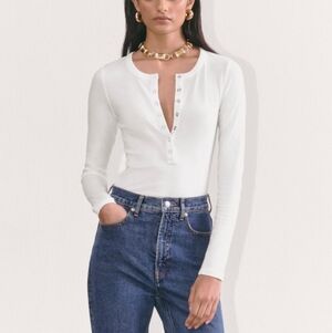 Everlane White Long Sleeve Henley Small